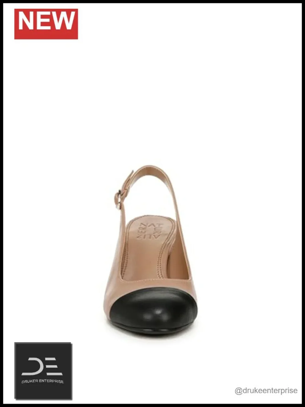 Leather and PU Cap Toe Slingback Block Heel Pump Women Business Casual